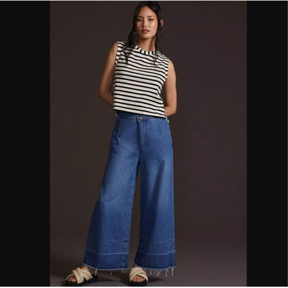 Pilcro and the Letterpress Denim - Anthropologie's Pilcro Castaway High-Rise Jeans, Size 31 T Wide Leg Raw Hem